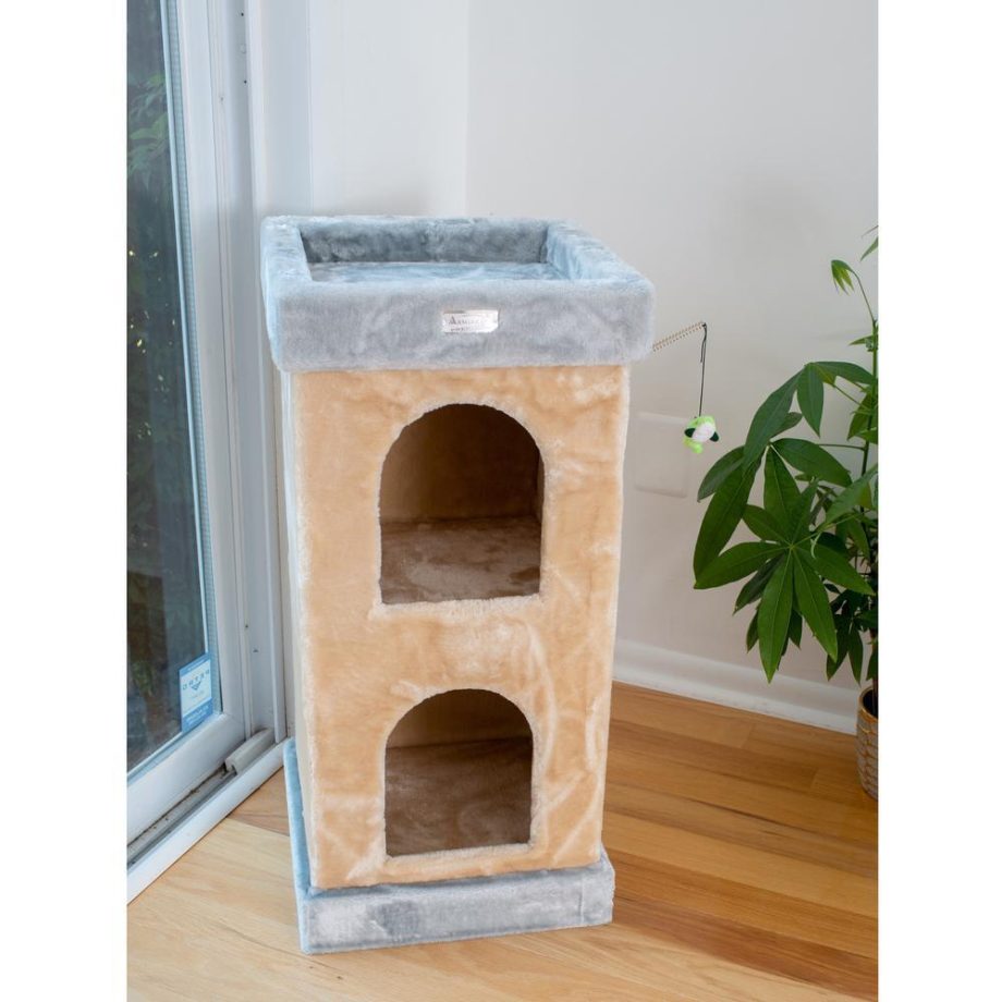 Armarkat Double Condo Real Wood Cat House With Scratching Carpet For Cats, Kitty Enjoyment