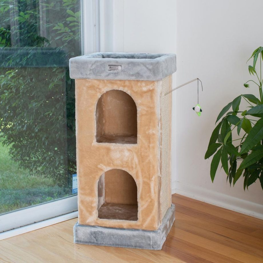 Armarkat Double Condo Real Wood Cat House With Scratching Carpet For Cats, Kitty Enjoyment