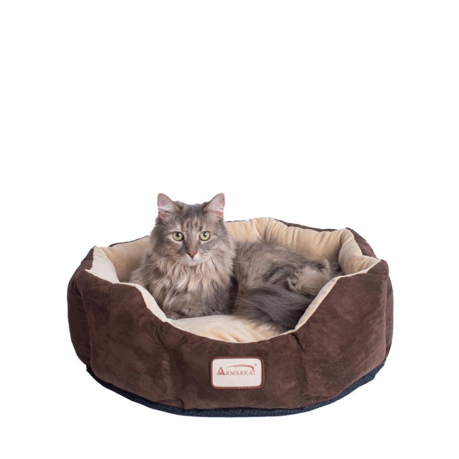 Armarkat Model C01HKF/MH Pet Bed with polyfill in Beige & Mocha