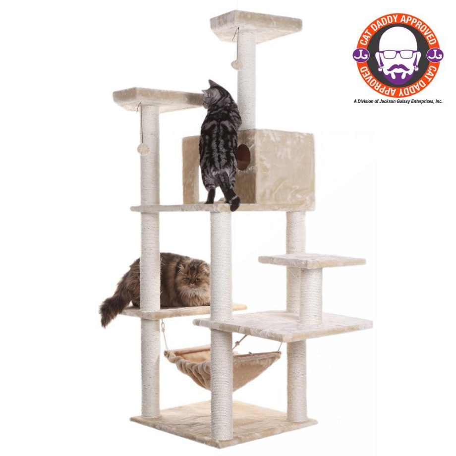 Armarkat 72" Beige Real Wood Cat Tree With Spacious Condo, ScratchIng Post A7202