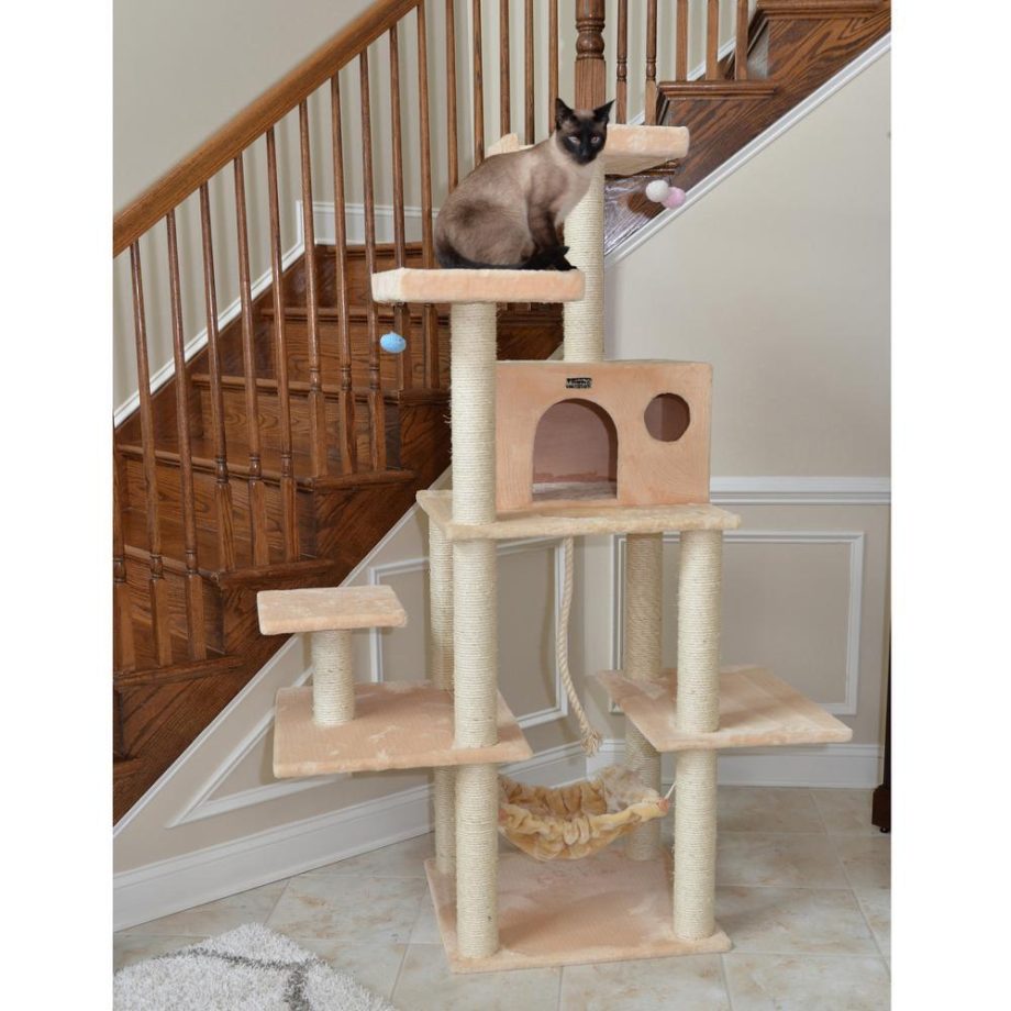 Armarkat 72" Beige Real Wood Cat Tree With Spacious Condo, ScratchIng Post A7202