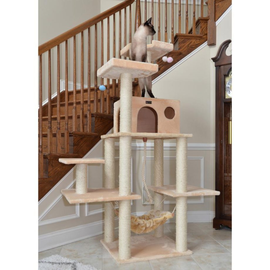 Armarkat 72" Beige Real Wood Cat Tree With Spacious Condo, ScratchIng Post A7202