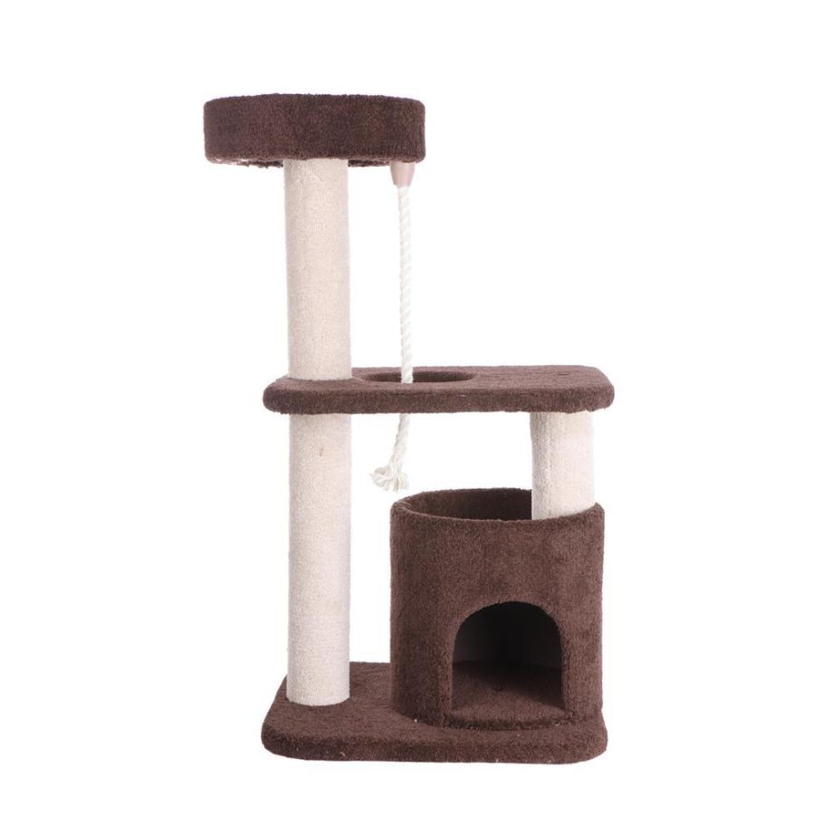 Armarkat 3-Tier Carpeted Real Wood Cat Tree Condo F3703 Kitten Activity Tree, Brown