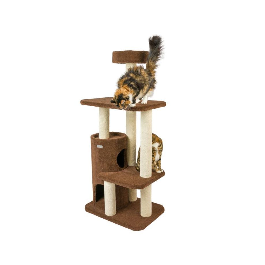 Armarkat 3-Level Carpeted Real Wood Cat Tree Condo F5602, Kitten Playhouse Climber Activity Center, Brown