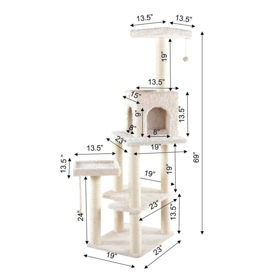 Armarkat Real Wood Cat Tree Tower, Ultra thick Faux Fur Covered Cat Condo A6902, Beige