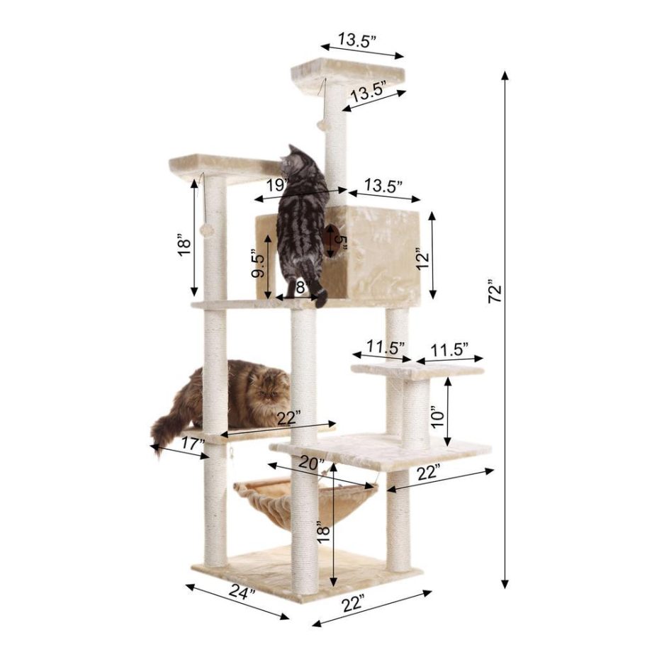 Armarkat 72" Beige Real Wood Cat Tree With Spacious Condo, ScratchIng Post A7202