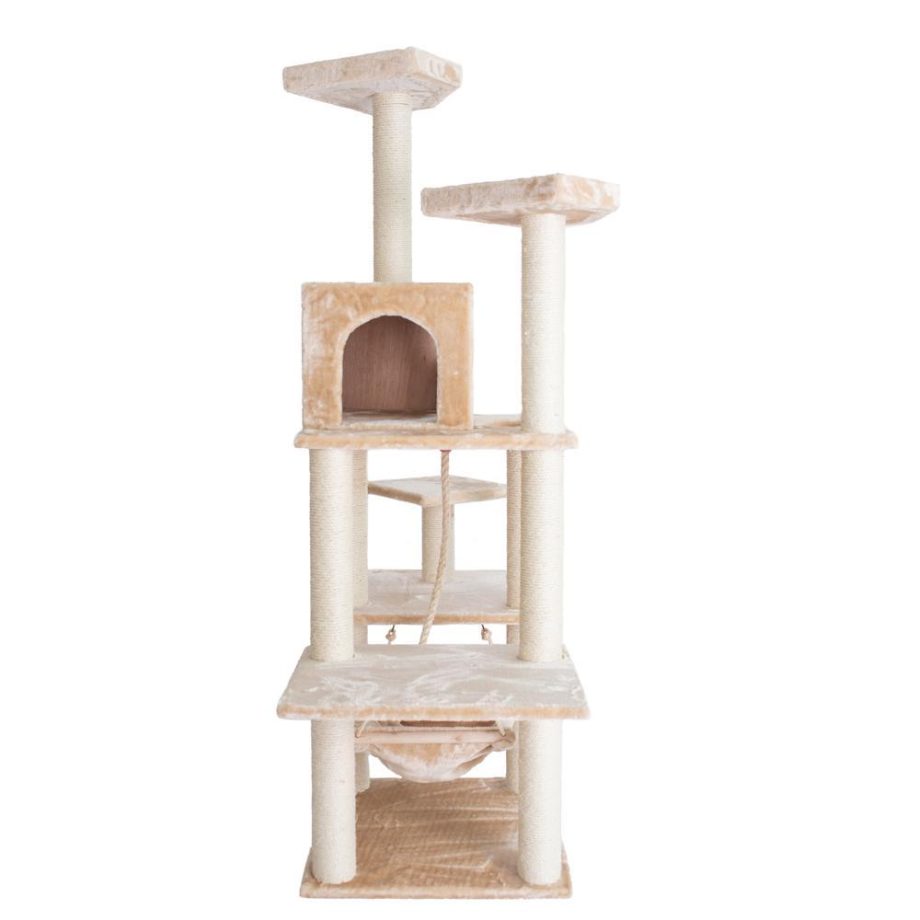 Armarkat 72" Beige Real Wood Cat Tree With Spacious Condo, ScratchIng Post A7202