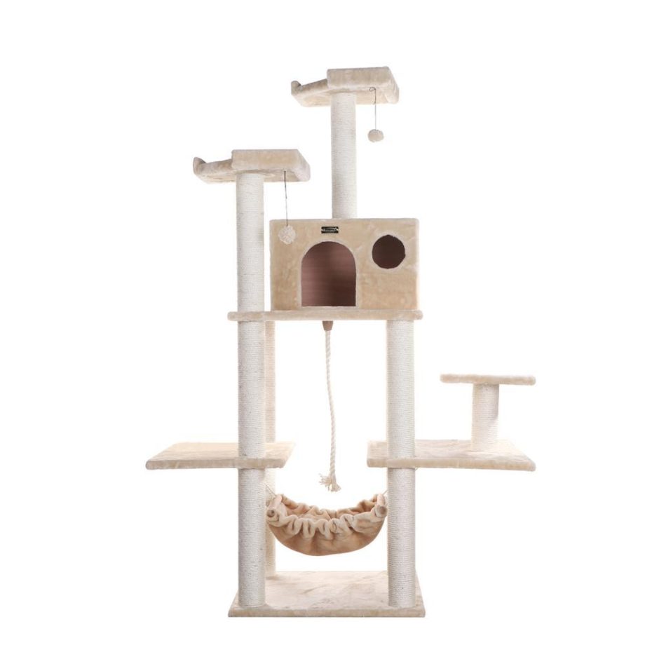 Armarkat 72" Beige Real Wood Cat Tree With Spacious Condo, ScratchIng Post A7202