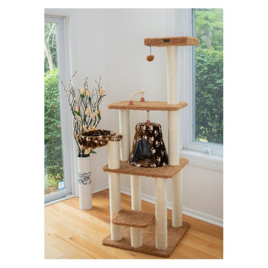 Armarkat Brown Carpet Real Wood Cat Tree Furniture, Pressed Wood Kitty Tower, A6403