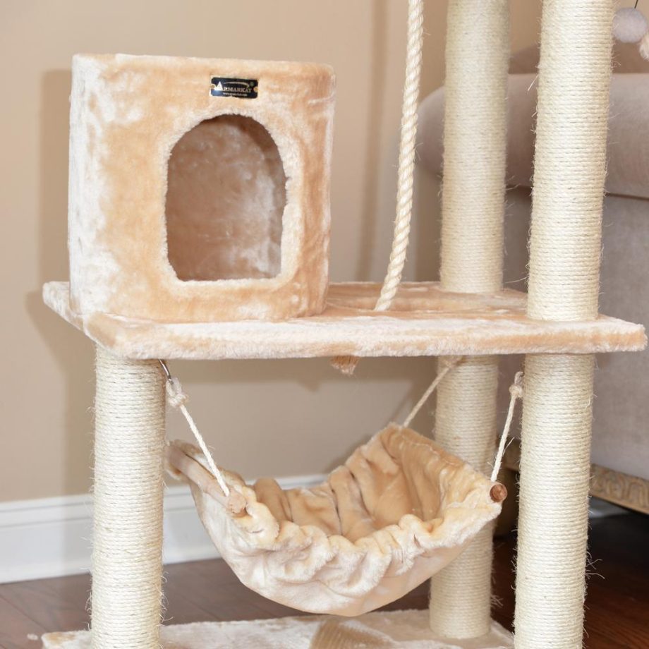 Armarkat 62" Real Wood Cat tree With Scratch posts, Hammock for Cats And Kittens A6202