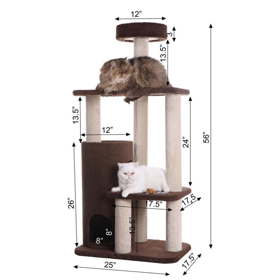 Armarkat 3-Level Carpeted Real Wood Cat Tree Condo F5602, Kitten Playhouse Climber Activity Center, Brown