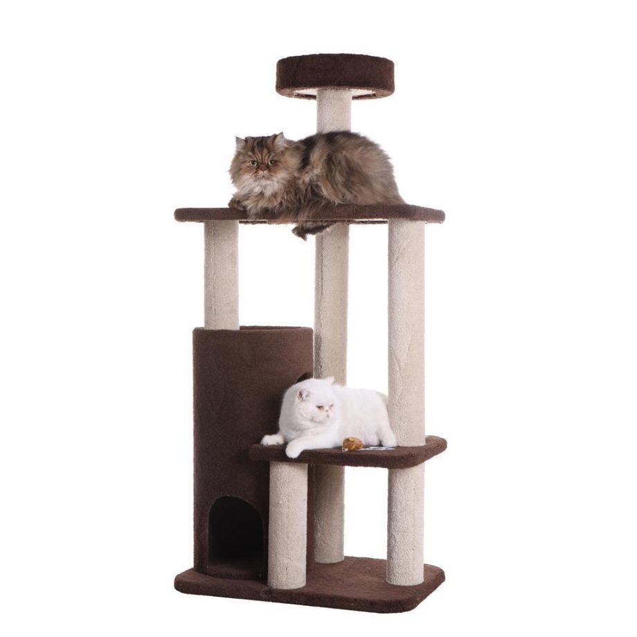 Armarkat 3-Level Carpeted Real Wood Cat Tree Condo F5602, Kitten Playhouse Climber Activity Center, Brown