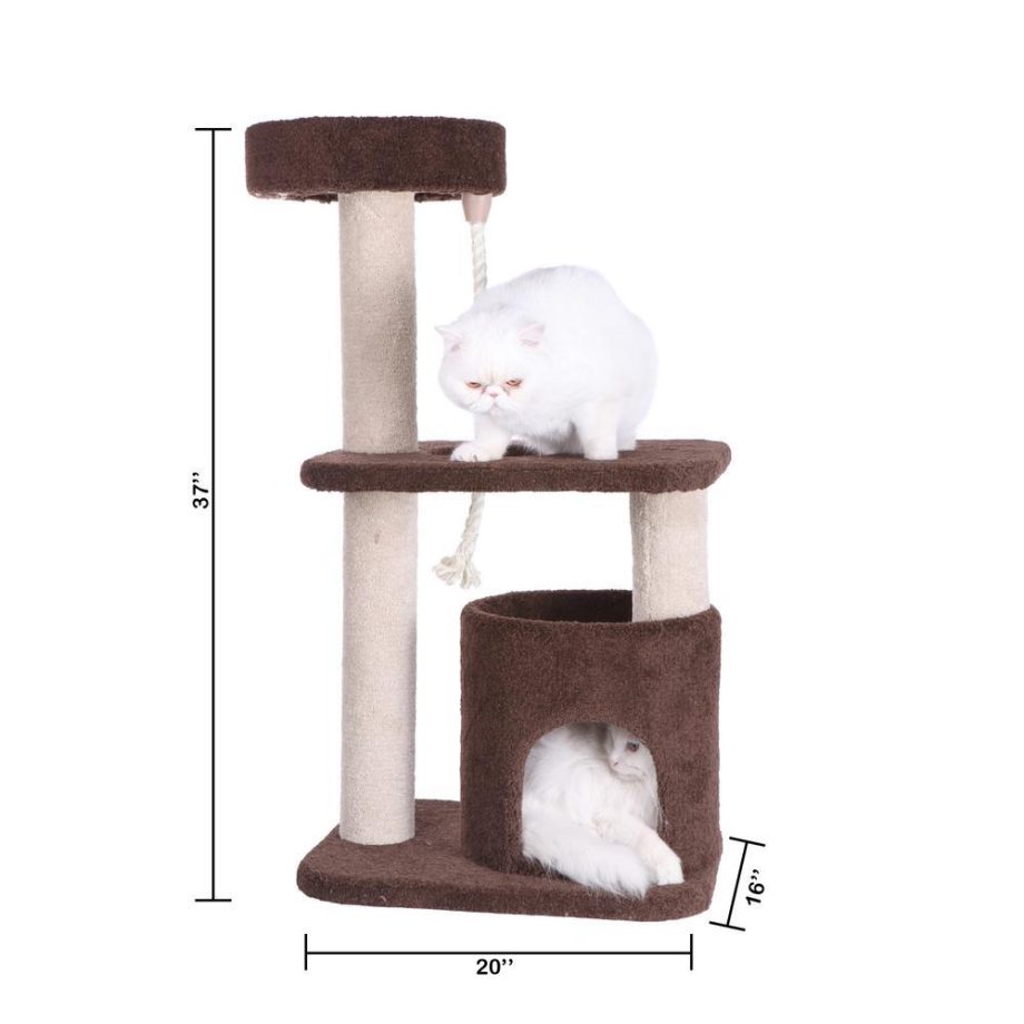 Armarkat 3-Tier Carpeted Real Wood Cat Tree Condo F3703 Kitten Activity Tree, Brown