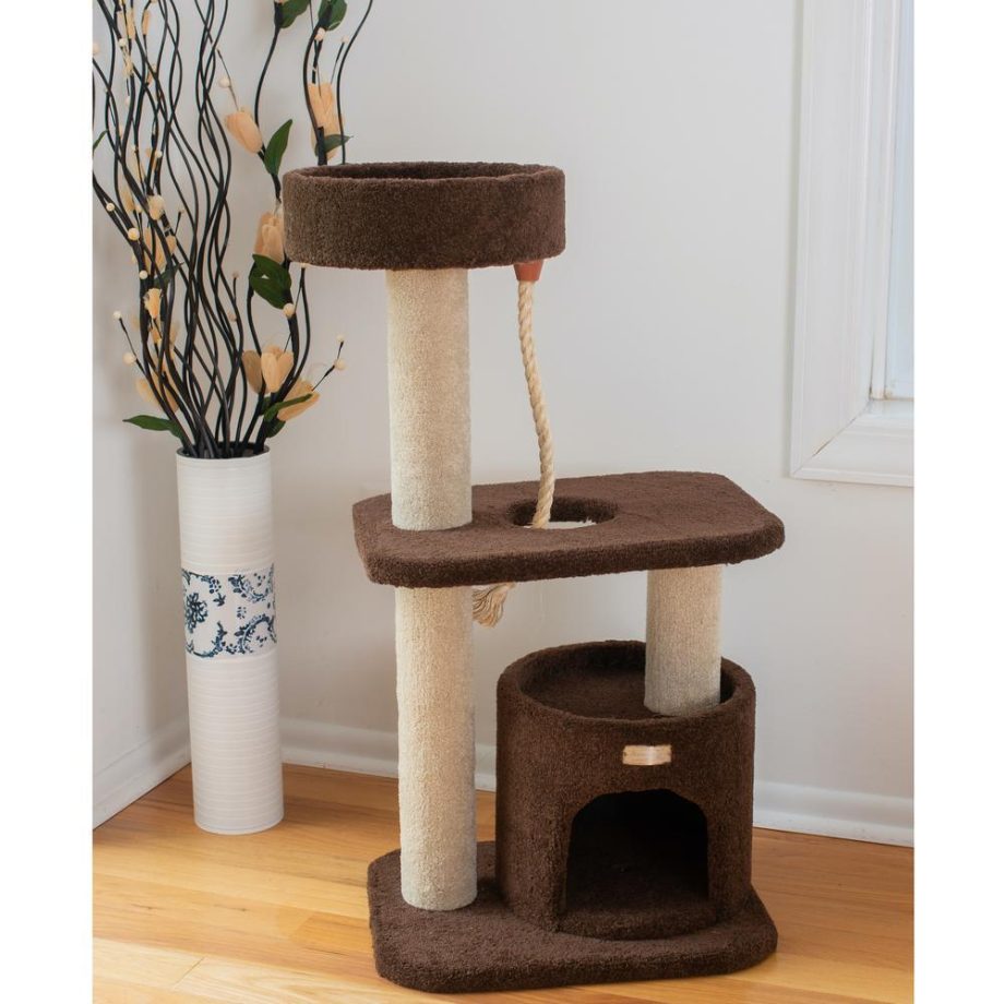 Armarkat 3-Tier Carpeted Real Wood Cat Tree Condo F3703 Kitten Activity Tree, Brown