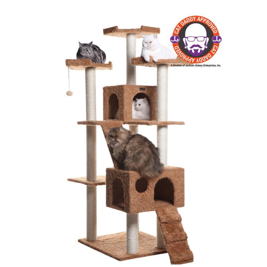 Armarkat 74" Multi-Level Real Wood Cat Tree Large Cat Play Furniture With Scratching Posts, Large Platforms, A7407 Ochre Brown