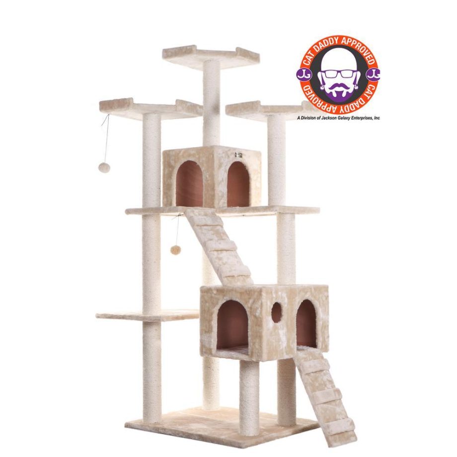 Armarkat 74" Multi-Level Real Wood Cat Tree Large Cat Play Furniture With Scratching Posts, Large Platforms, A7401 Beige