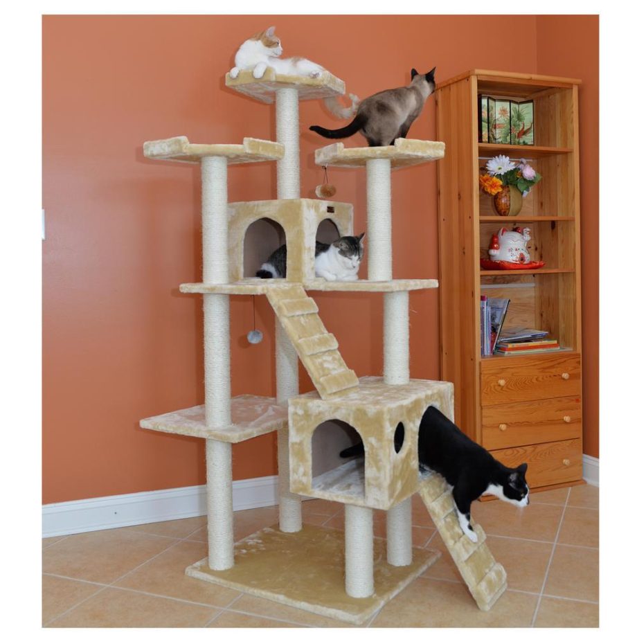 Armarkat 74" Multi-Level Real Wood Cat Tree Large Cat Play Furniture With Scratching Posts, Large Platforms, A7401 Beige