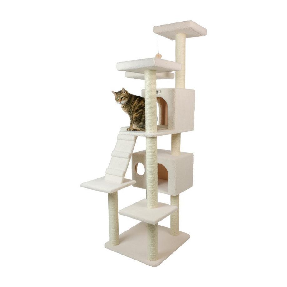 Armarkat B7701 Classic Real Wood Cat Tree In Ivory, Jackson Galaxy Approved, Multi Levels With Ramp, Three Perches, Two Condos