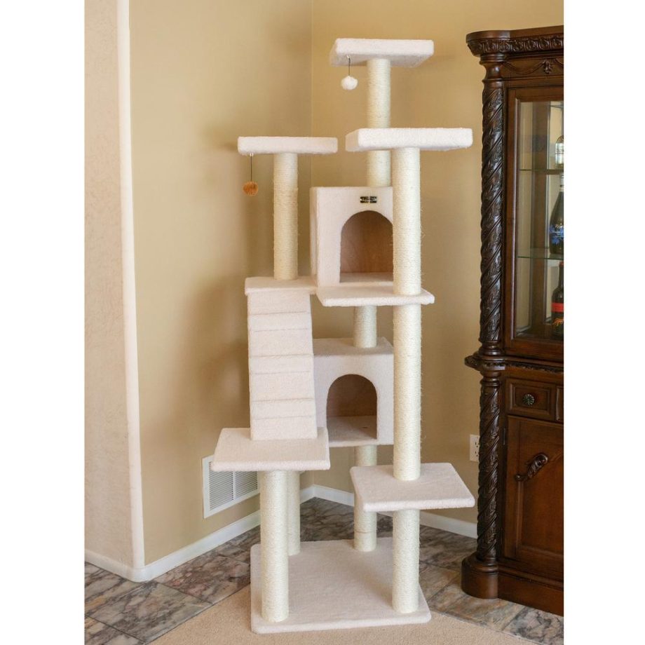 Armarkat B7701 Classic Real Wood Cat Tree In Ivory, Jackson Galaxy Approved, Multi Levels With Ramp, Three Perches, Two Condos