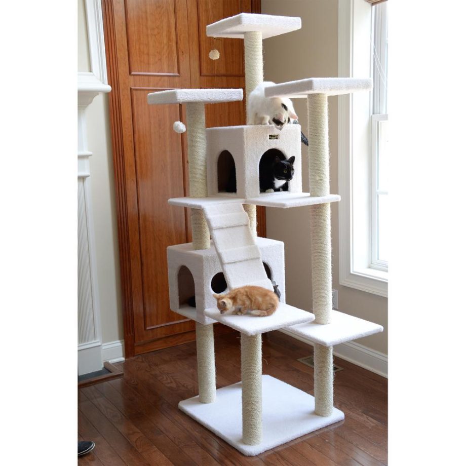 Armarkat B7701 Classic Real Wood Cat Tree In Ivory, Jackson Galaxy Approved, Multi Levels With Ramp, Three Perches, Two Condos