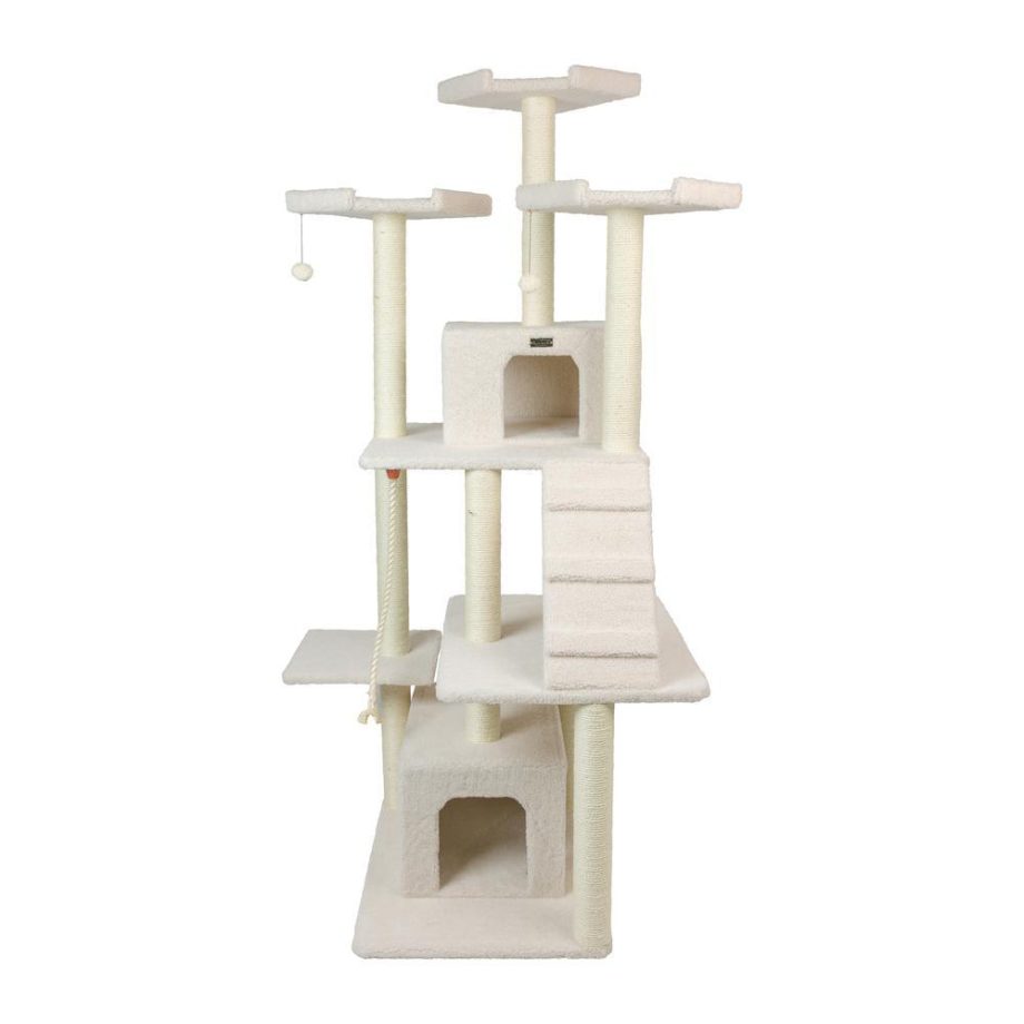 Armarkat B8201 Classic Real Wood Cat Tree In Ivory, Jackson Galaxy Approved, Multi Levels With Ramp, Three Perches, Rope Swing, Two Condos