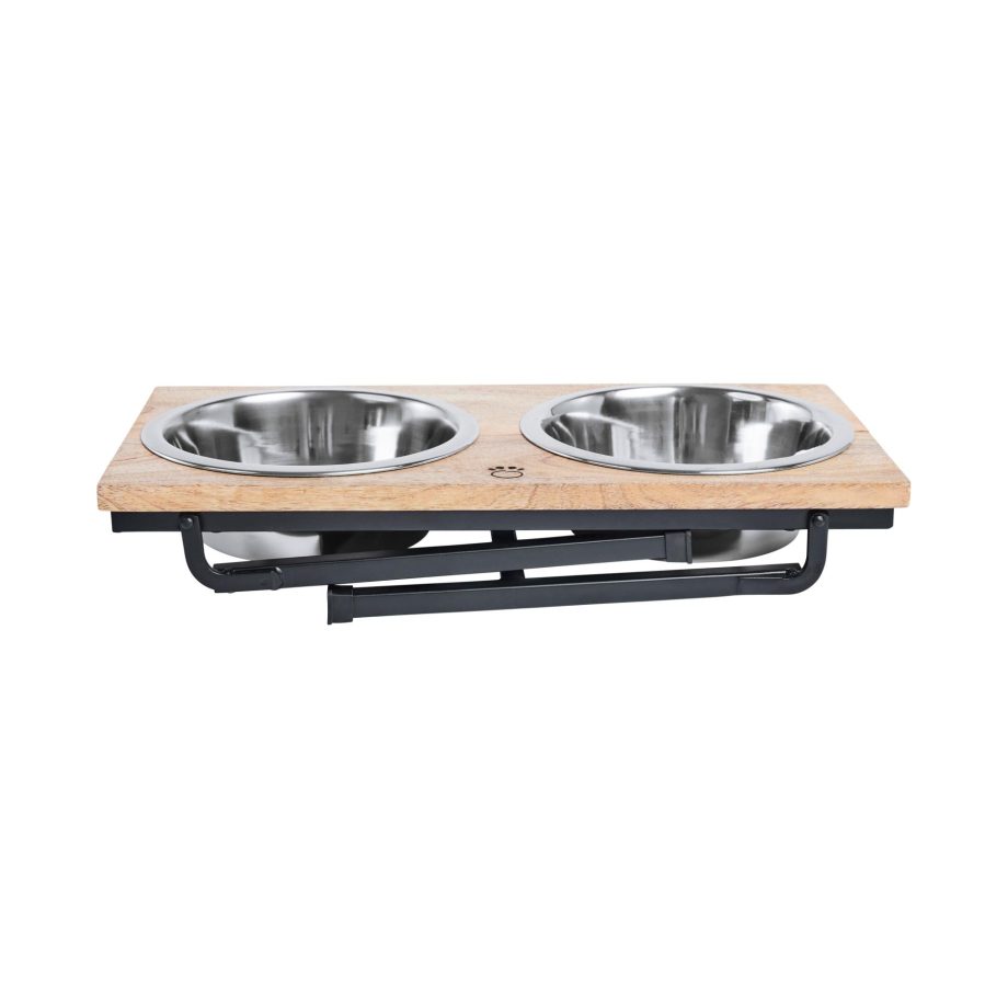 Wood & Metal Elevated Feeder Pet Food Water Bowls