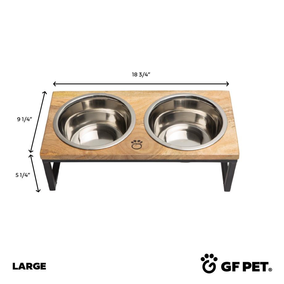 Wood & Metal Elevated Feeder Pet Food Water Bowls