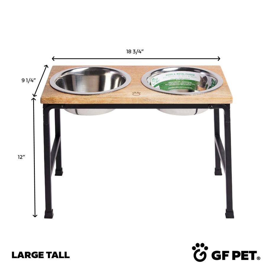 Wood & Metal Elevated Feeder Pet Food Water Bowls