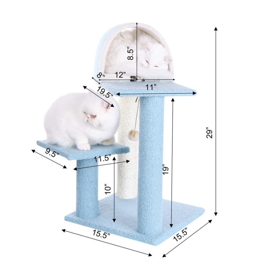 Armarkat Sky Blue 29" Real Wood Cat Tree With Scratcher And Tunnel For Snoozing And Hiding, B2903