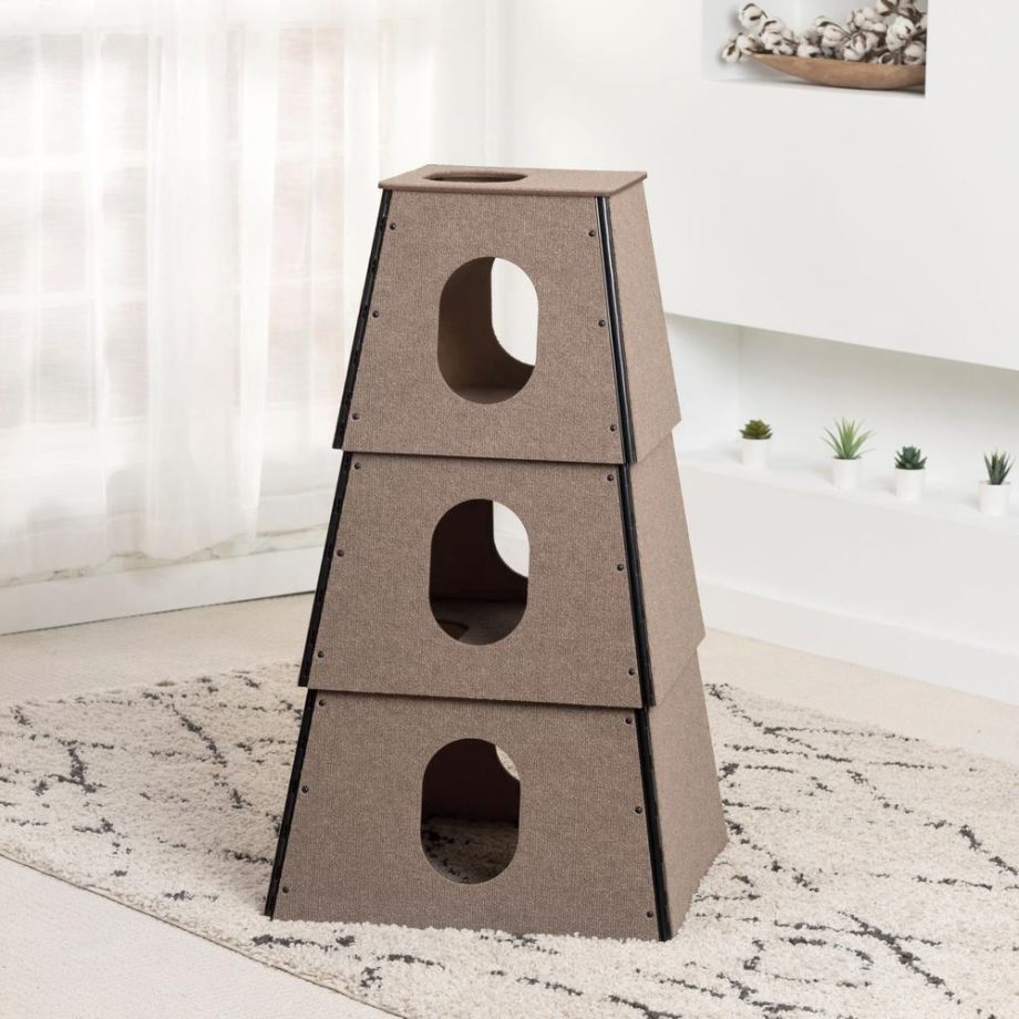 Happystack Cat Tower Model HS3SQTAN1 Pyramid Design in Tan Indoor/Outdoor Carpet