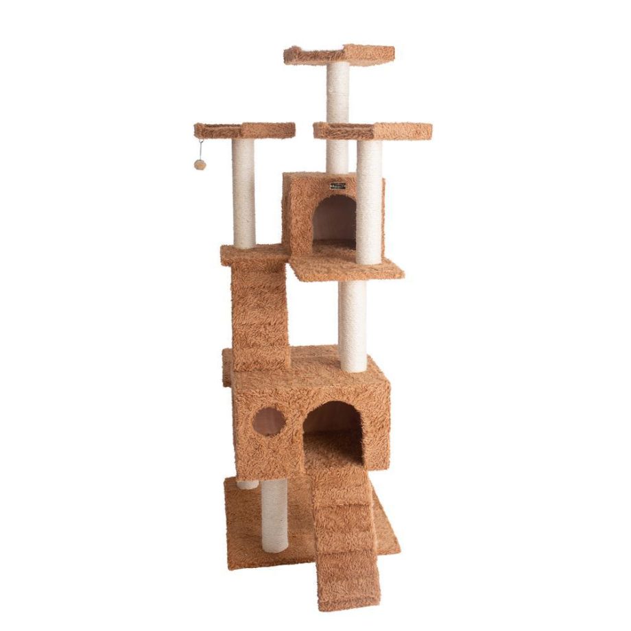 Armarkat 74" Multi-Level Real Wood Cat Tree Large Cat Play Furniture With Scratching Posts, Large Platforms, A7407 Ochre Brown