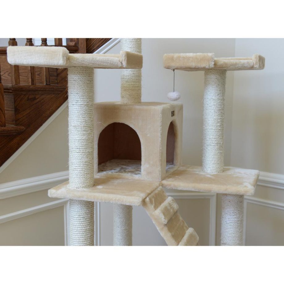 Armarkat 74" Multi-Level Real Wood Cat Tree Large Cat Play Furniture With Scratching Posts, Large Platforms, A7401 Beige