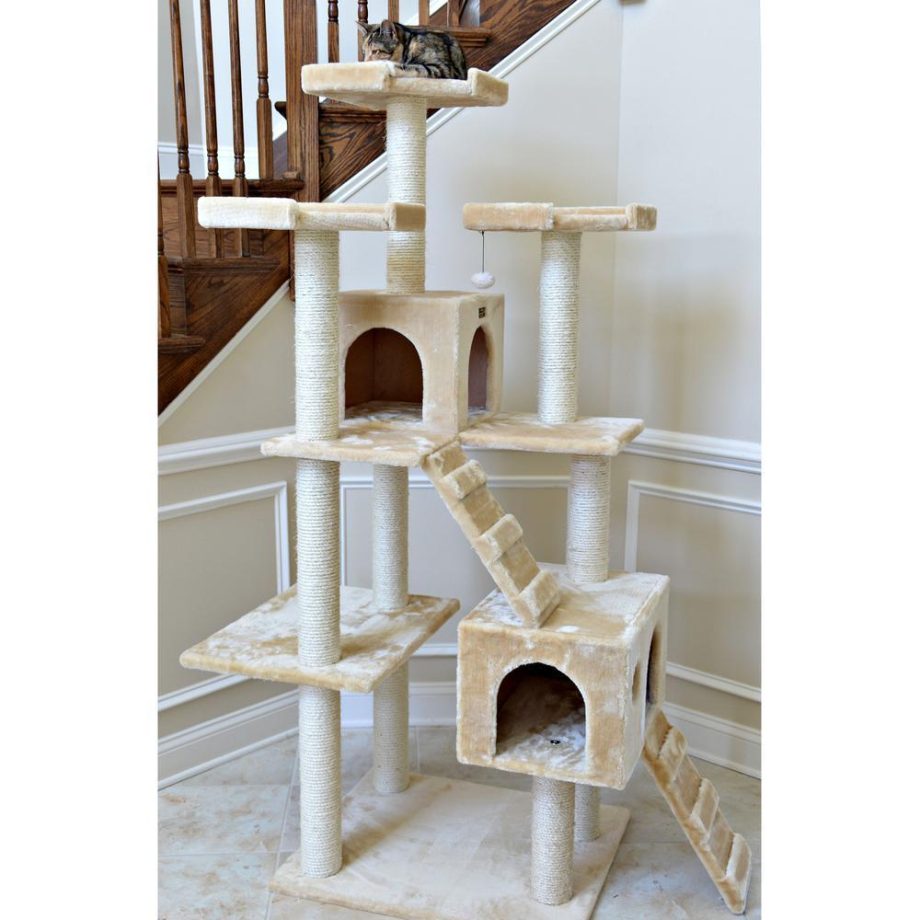 Armarkat 74" Multi-Level Real Wood Cat Tree Large Cat Play Furniture With Scratching Posts, Large Platforms, A7401 Beige