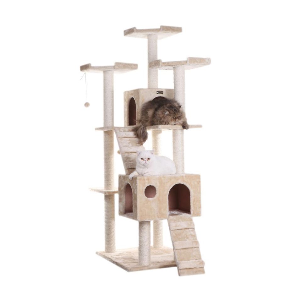 Armarkat 74" Multi-Level Real Wood Cat Tree Large Cat Play Furniture With Scratching Posts, Large Platforms, A7401 Beige