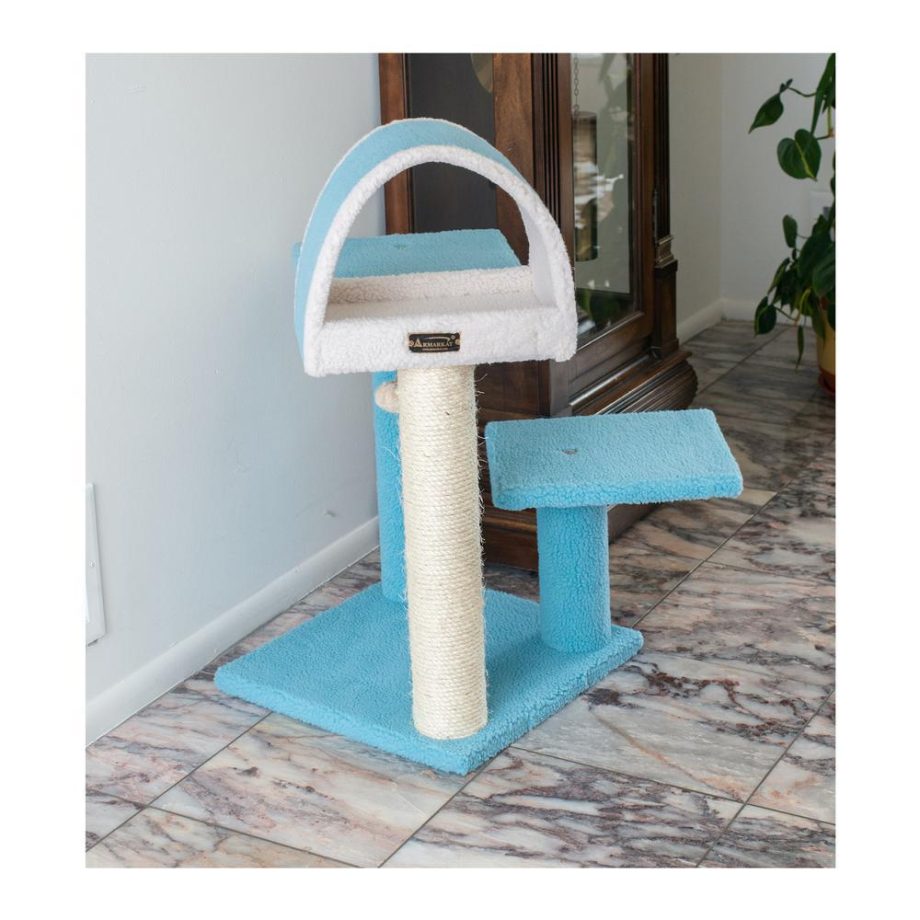 Armarkat Sky Blue 29" Real Wood Cat Tree With Scratcher And Tunnel For Snoozing And Hiding, B2903