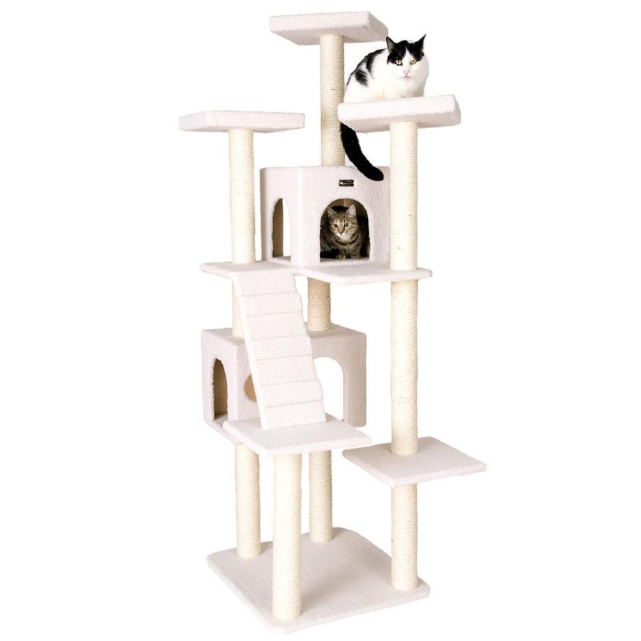 Armarkat B7701 Classic Real Wood Cat Tree In Ivory, Jackson Galaxy Approved, Multi Levels With Ramp, Three Perches, Two Condos