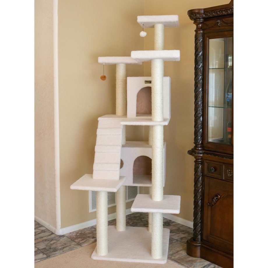 Armarkat B7701 Classic Real Wood Cat Tree In Ivory, Jackson Galaxy Approved, Multi Levels With Ramp, Three Perches, Two Condos