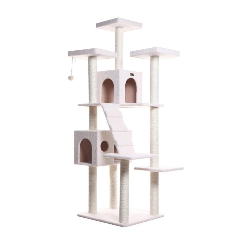 Armarkat B7701 Classic Real Wood Cat Tree In Ivory, Jackson Galaxy Approved, Multi Levels With Ramp, Three Perches, Two Condos