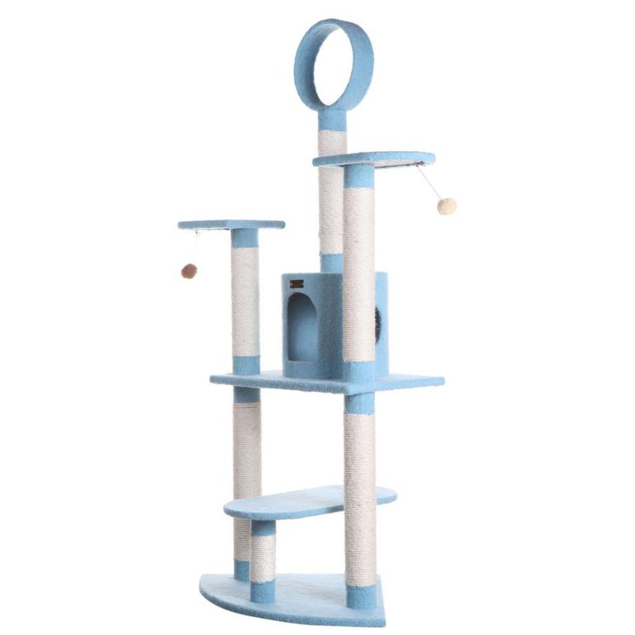 Armarkat B6605 65-Inch Classic Real Wood Cat Tree In Sky Blue, Jackson Galaxy Approved, Five Levels With Perch, Condo, Hanging Tunnel