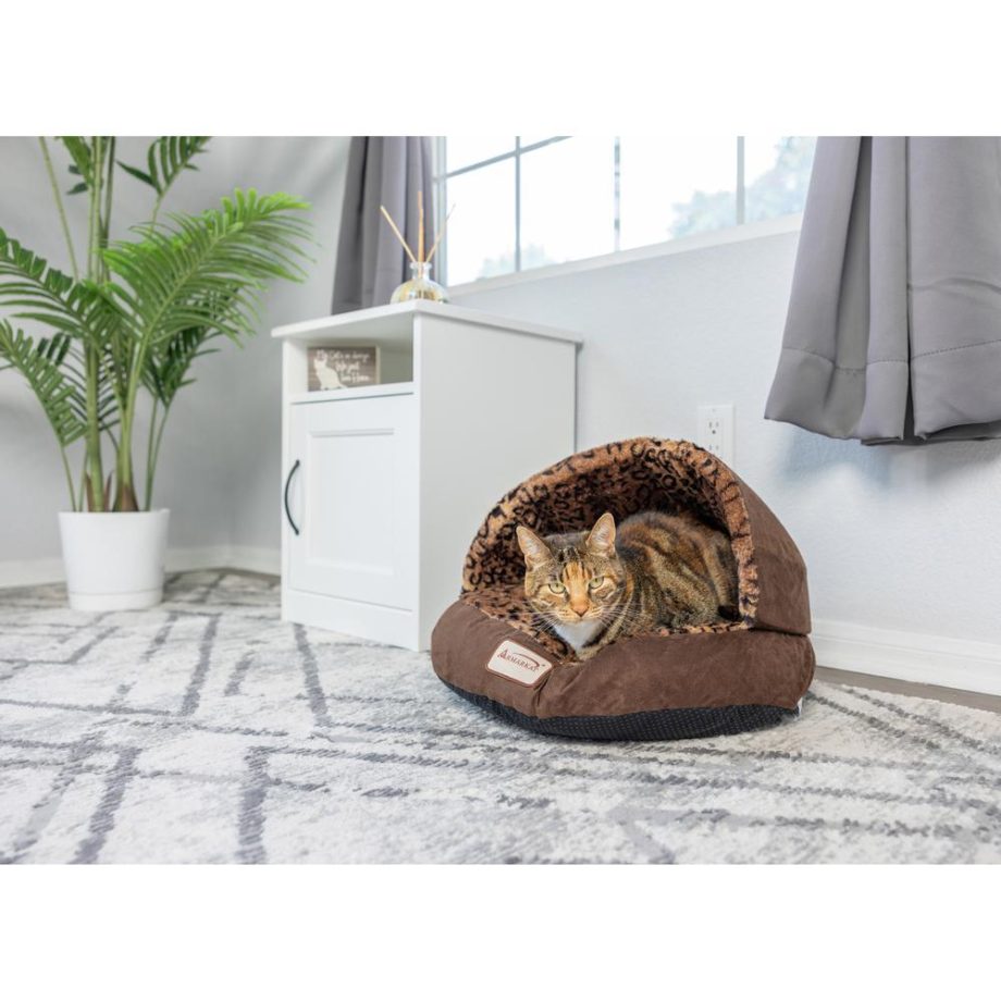 Armarkat Cat Bed Model C31HKF/BW, Mocha and Leopard