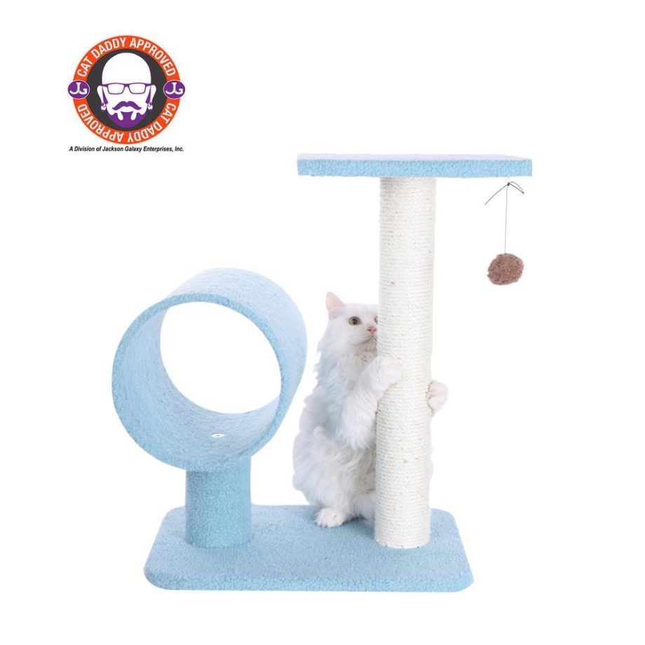 Armarkat Sky Blue 25" Real Wood Cat Tree With Scratcher And Tunnel for Privacy And Hiding, B2501