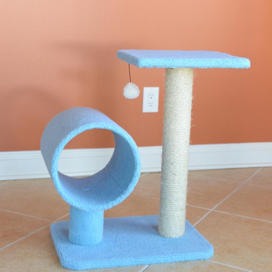 Armarkat Sky Blue 25" Real Wood Cat Tree With Scratcher And Tunnel for Privacy And Hiding, B2501