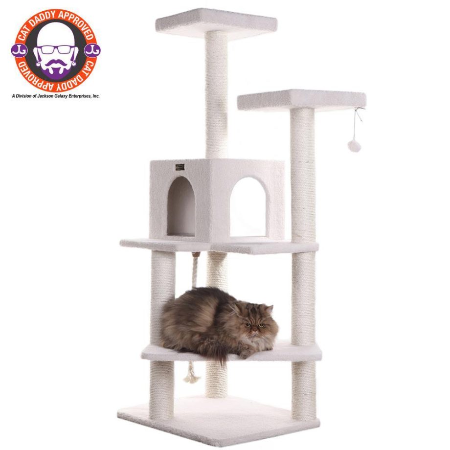 Armarkat Ivory 57" High Real Wood Cat Tree, Fleece Covered Cat Climber, B5701