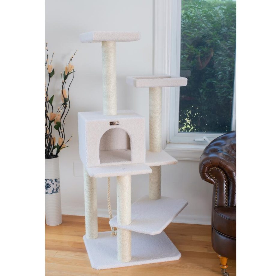 Armarkat Ivory 57" High Real Wood Cat Tree, Fleece Covered Cat Climber, B5701