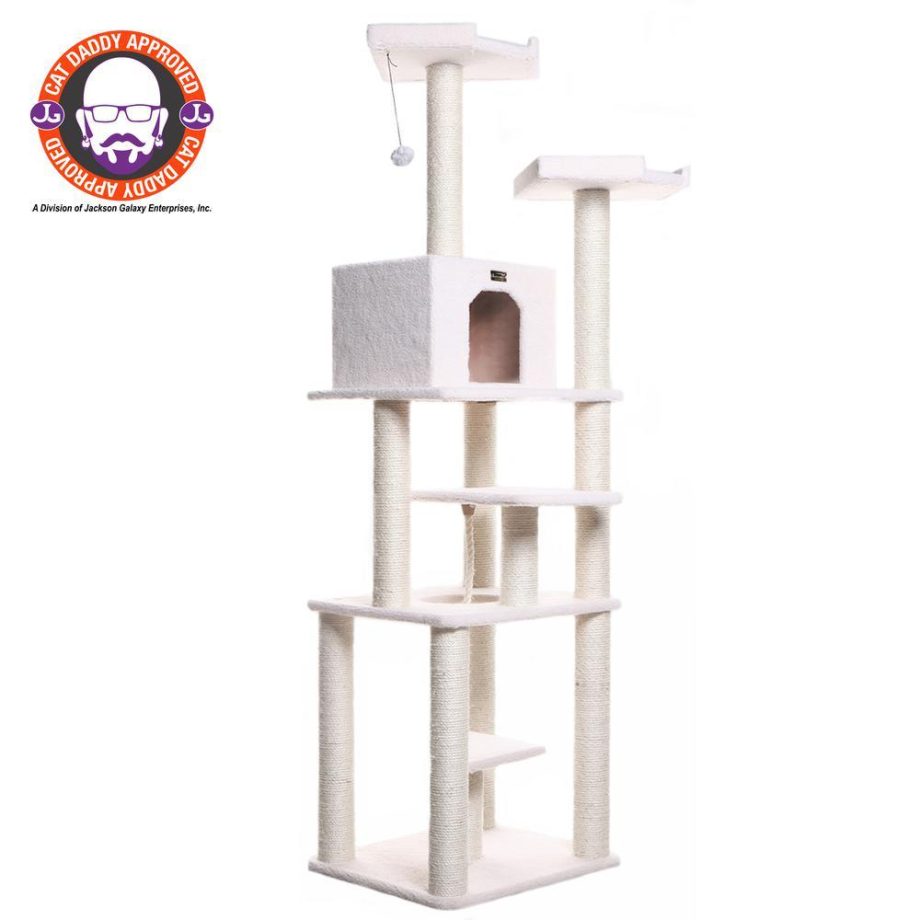 Armarkat B7801 Classic Real Wood Cat Tree In Ivory, Jackson Galaxy Approved, Six Levels With Playhouse and Rope SwIng