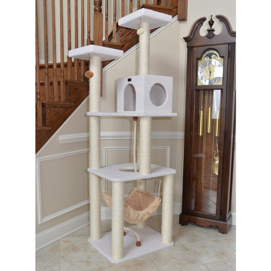 Armarkat B7301 Classic Real Wood Cat Tree In Ivory, Jackson Galaxy Approved, Four Levels With Rope SwIng, Hammock, Condo, and Perch