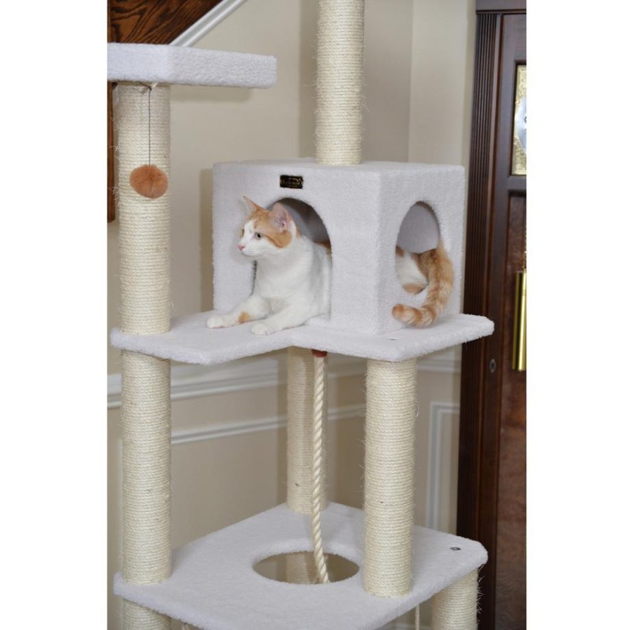 Armarkat B7301 Classic Real Wood Cat Tree In Ivory, Jackson Galaxy Approved, Four Levels With Rope SwIng, Hammock, Condo, and Perch