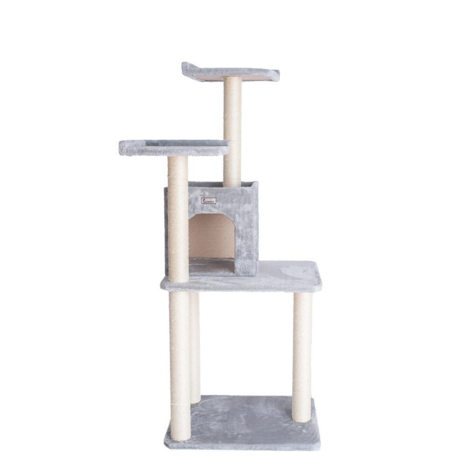 GleePet GP78571022 57-Inch Real Wood Cat Tree In Silver Gray With Two-Door Condo