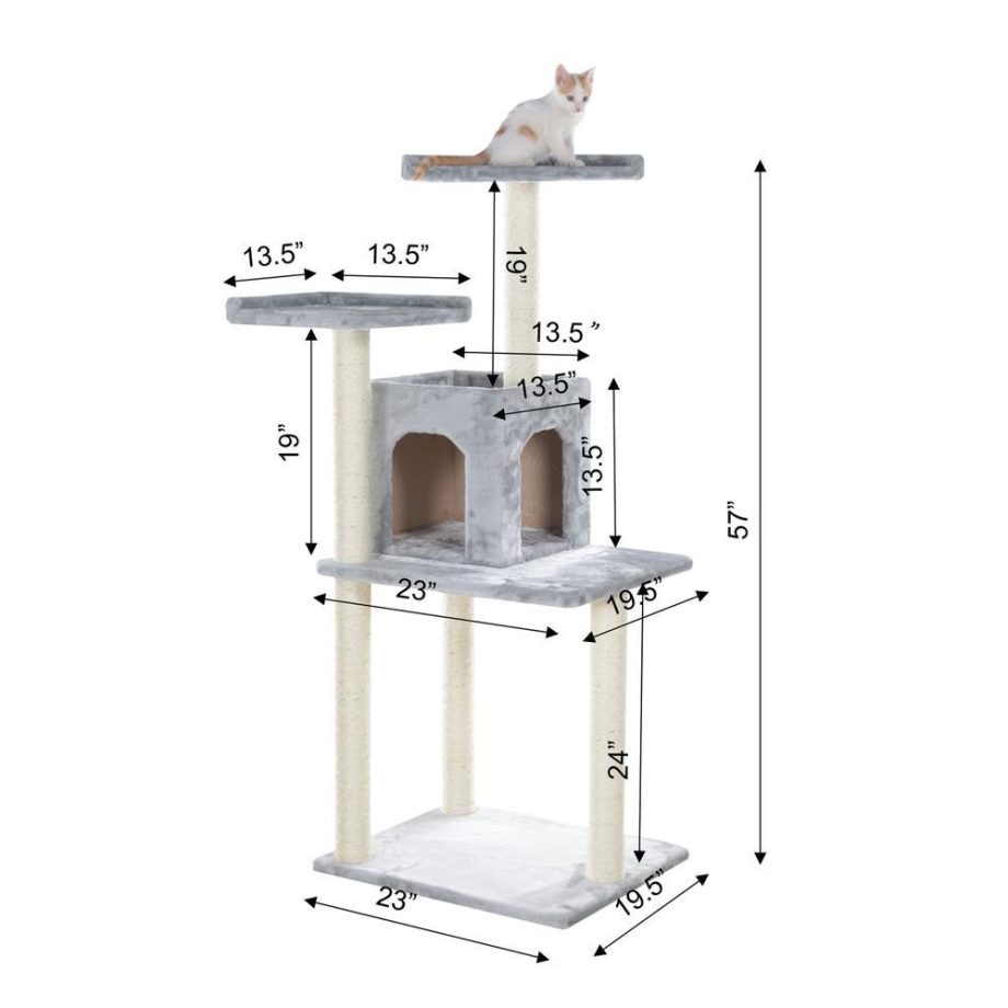 GleePet GP78571022 57-Inch Real Wood Cat Tree In Silver Gray With Two-Door Condo