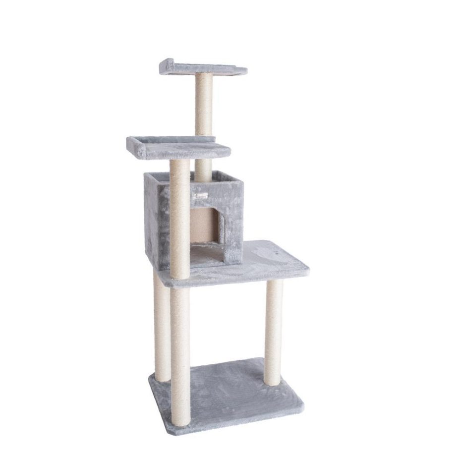 GleePet GP78571022 57-Inch Real Wood Cat Tree In Silver Gray With Two-Door Condo